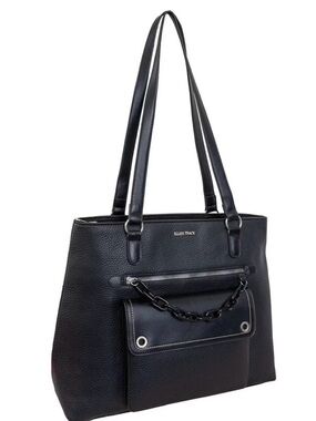 Ellen Tracy "Adeline" Pebble Grain Double Handle Black Tote